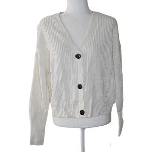 NWT Vero Moda Lea Birch White Long Sleeve V-Neck Cuff Cardigan Sweater Sz L